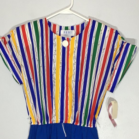 Vintage 80s Clowncore Dress Bright Primary Colors Abstract Rainbow Geometric - Picture 6 of 12
